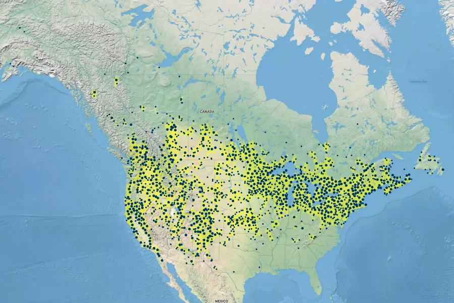 Prunus virginiana Native Range