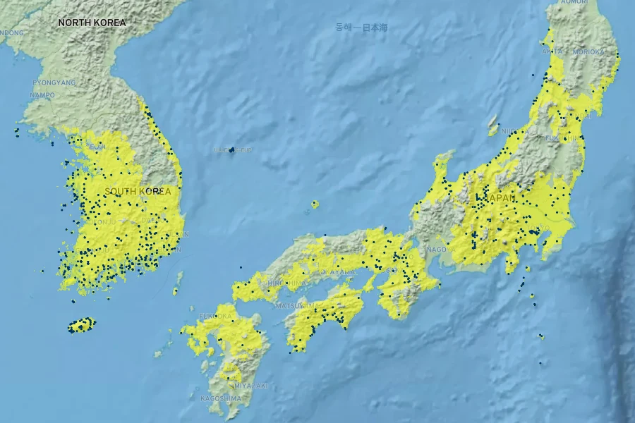 Pseudosasa japonica Native Range