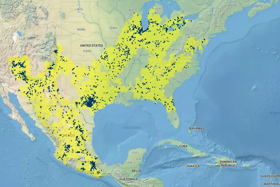 Ptelea trifoliata Native Range