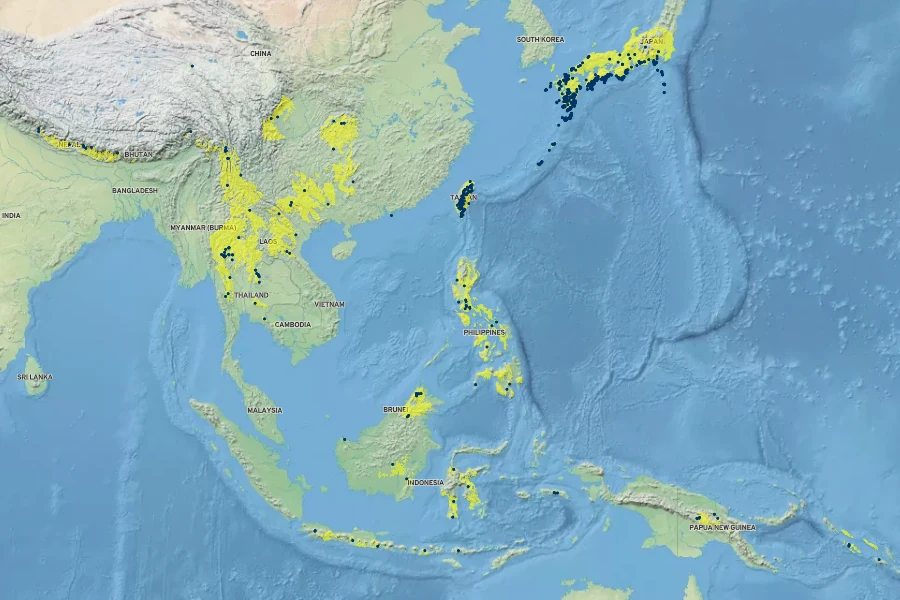 Pteris longipes Native Range