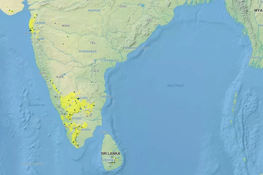 Pterocarpus marsupium Native Range
