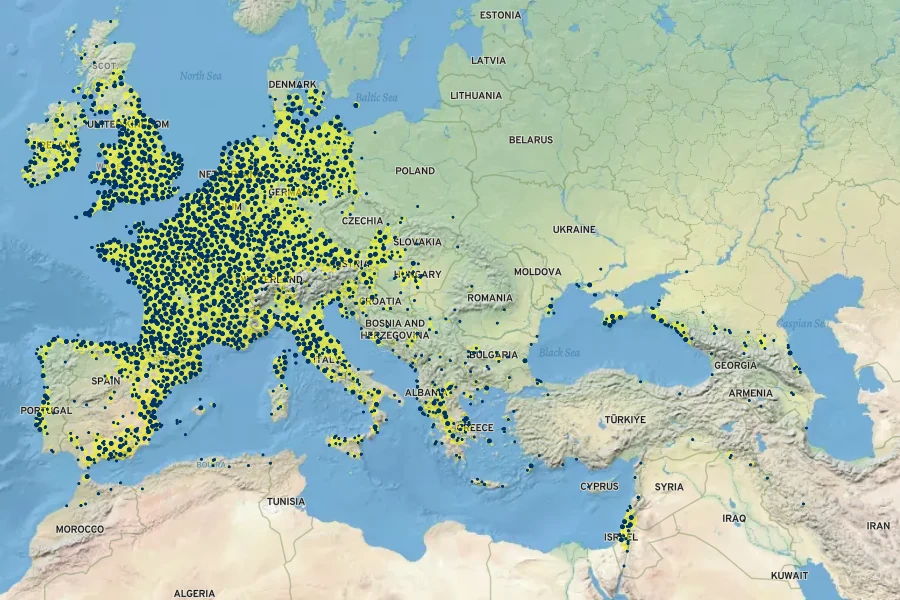 Pulicaria dysenterica Native Range
