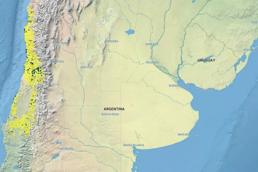 Puya alpestris Native Range