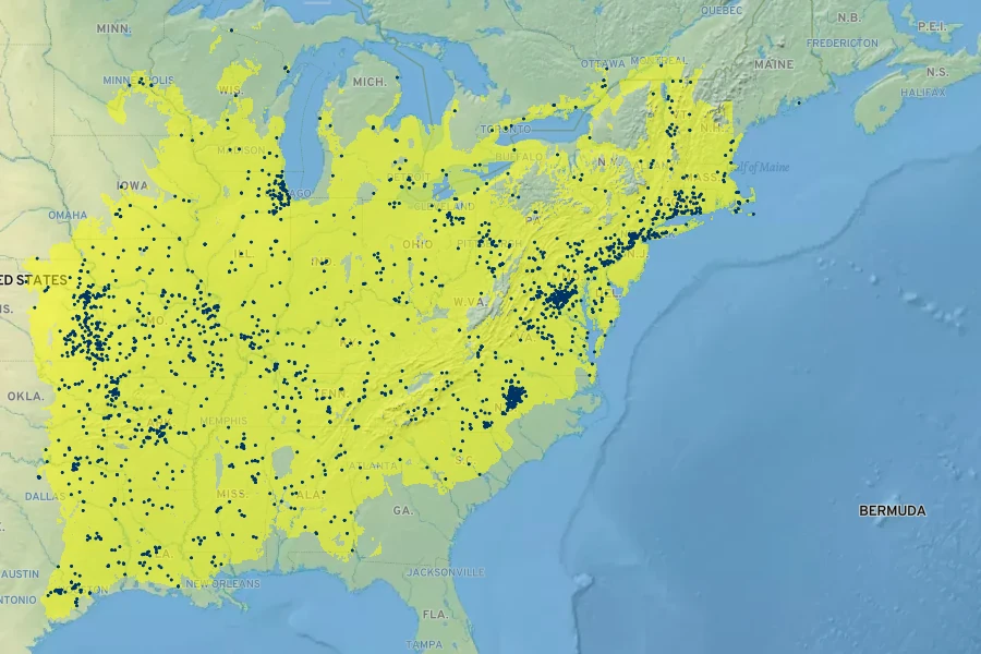Pycnanthemum tenuifolium Native Range