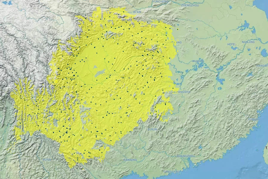 Pyracantha fortuneana Native Range