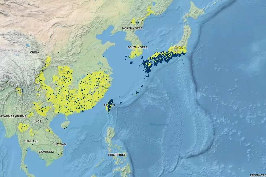 Pyrrosia lingua Native Range