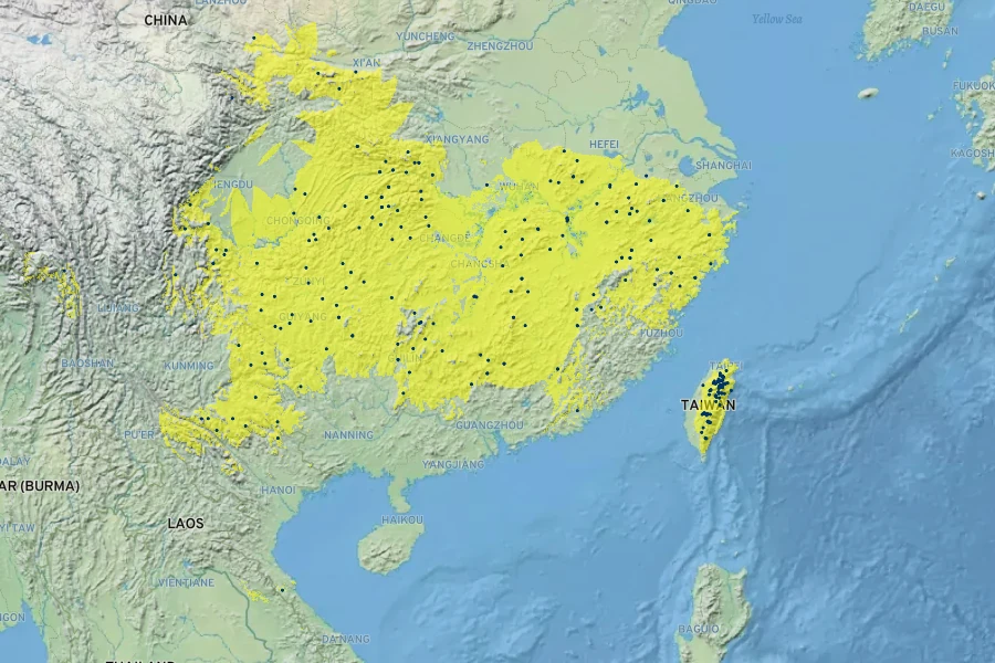 Pyrrosia sheareri Native Range