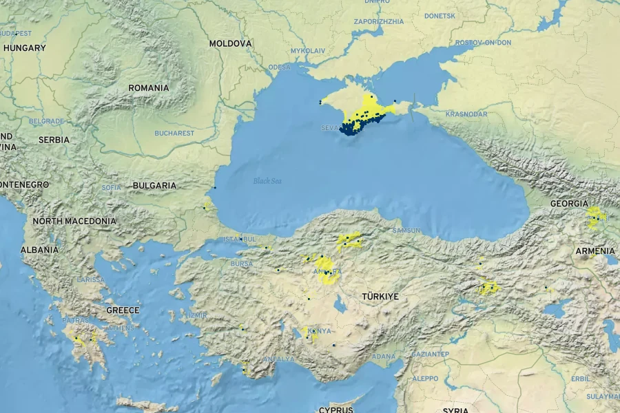 Pyrus elaeagrifolia Native Range