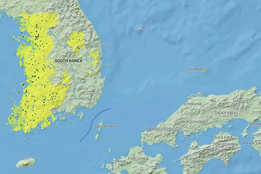 Pyrus fauriei Native Range