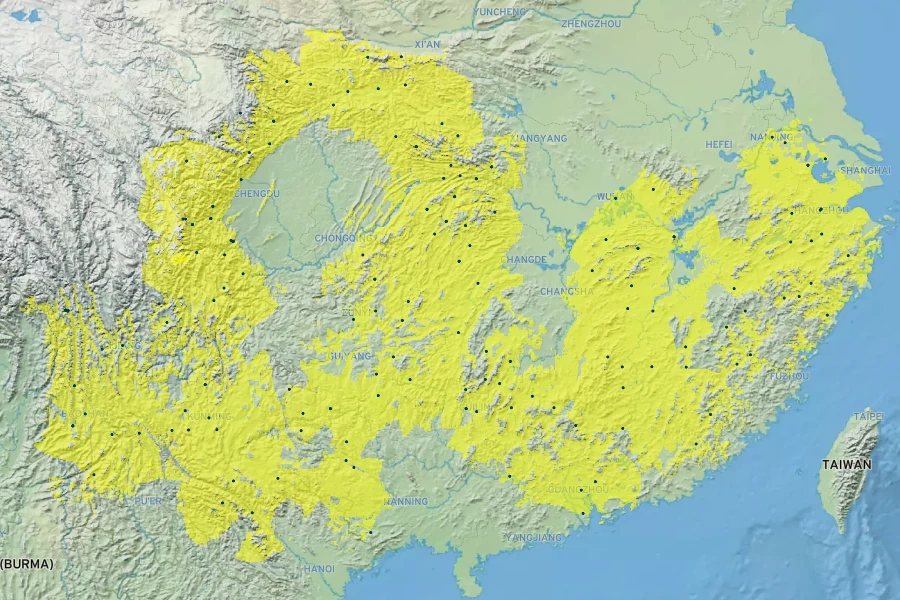 Pyrus pyrifolia Native Range