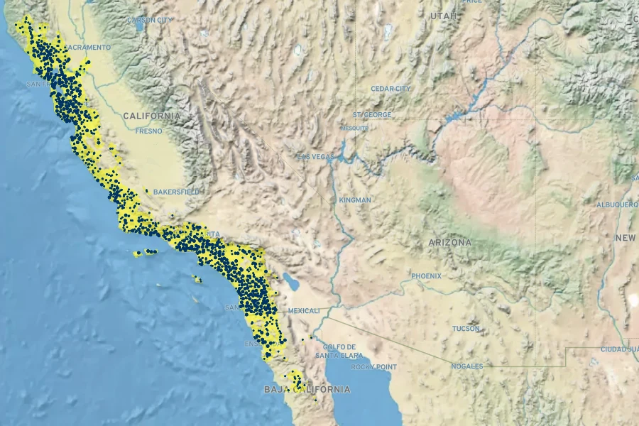Quercus agrifolia Native Range