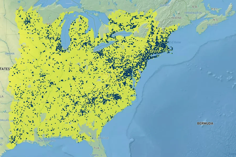 Quercus alba Native Range