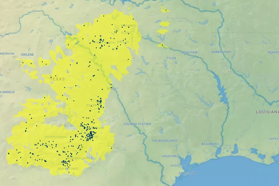 Quercus buckleyi Native Range