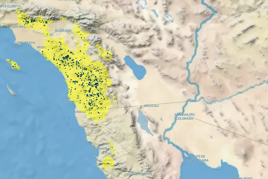 Quercus engelmannii Native Range