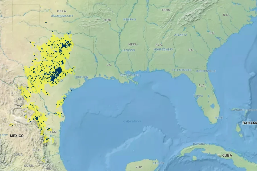 Quercus fusiformis Native Range