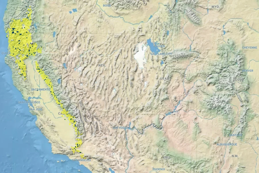 Quercus garryana var. fruticosa Native Range