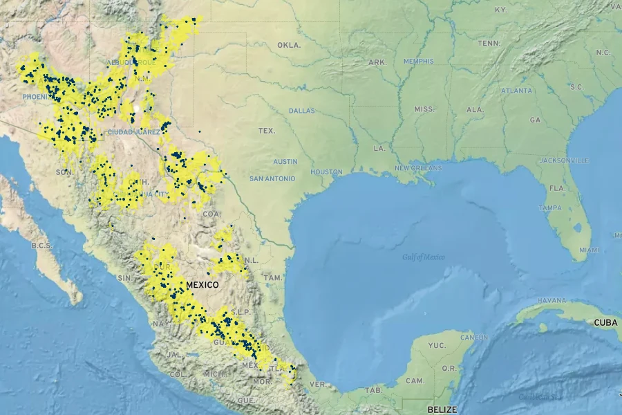 Quercus grisea Native Range