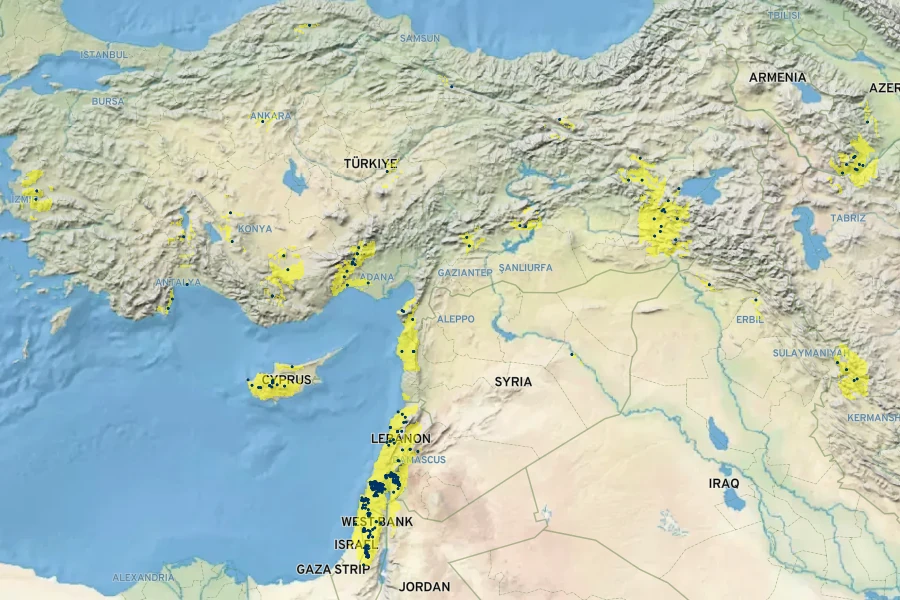 Quercus infectoria subsp. veneris Native Range
