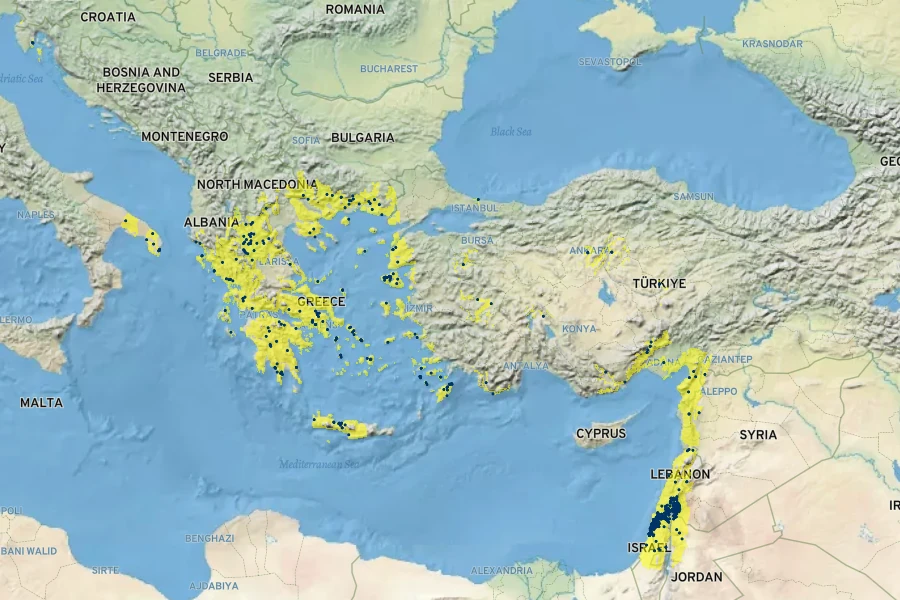 Quercus ithaburensis Native Range
