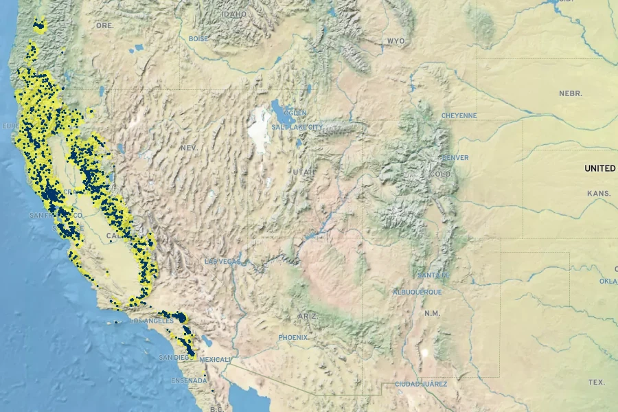 Quercus kelloggii Native Range