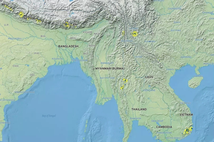 Quercus lanata Native Range