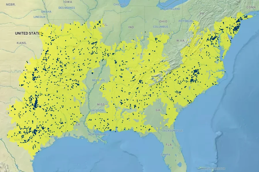 Quercus marilandica Native Range