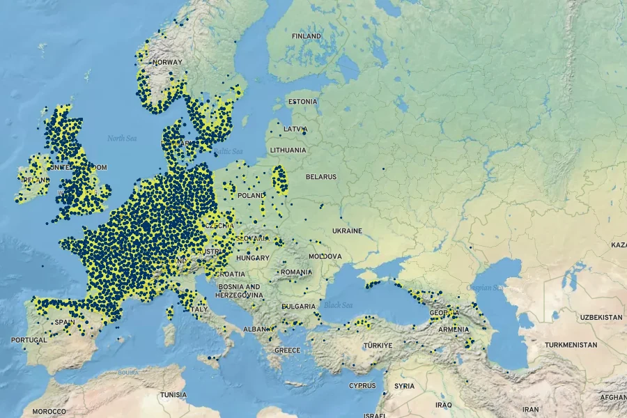 Quercus petraea Native Range
