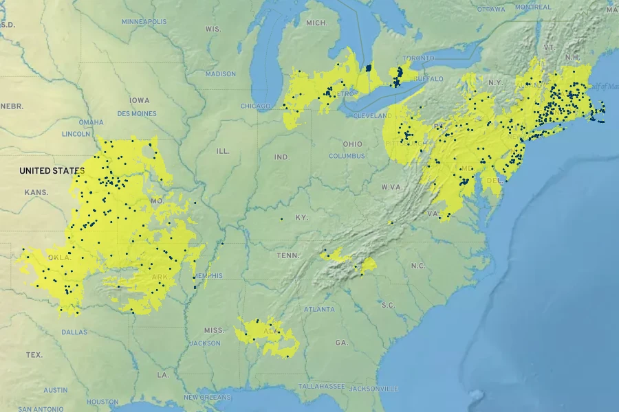 Quercus prinoides Native Range