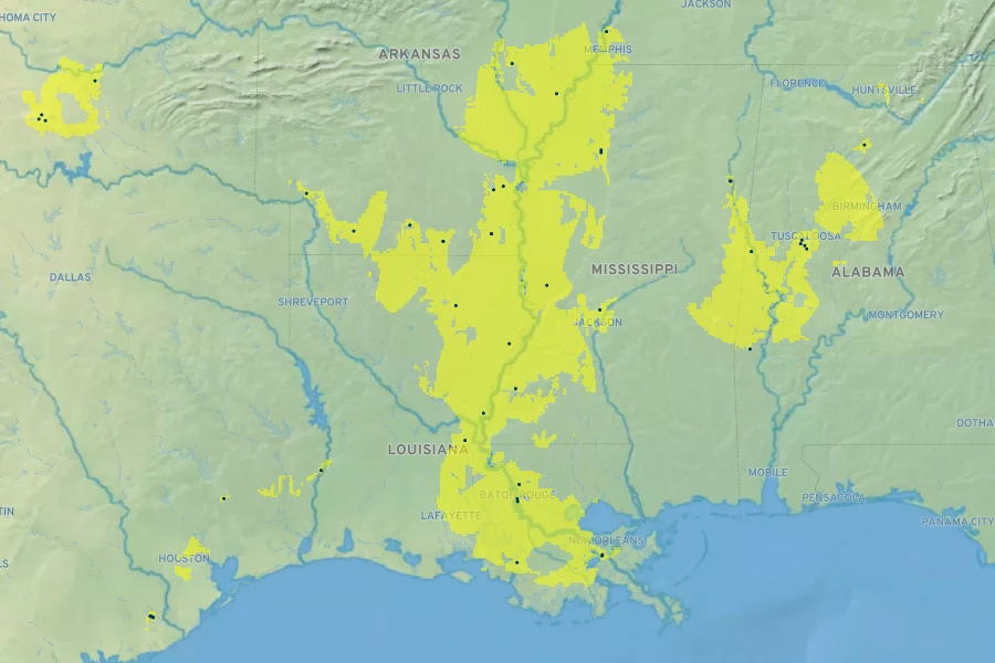 Quercus texana Native Range