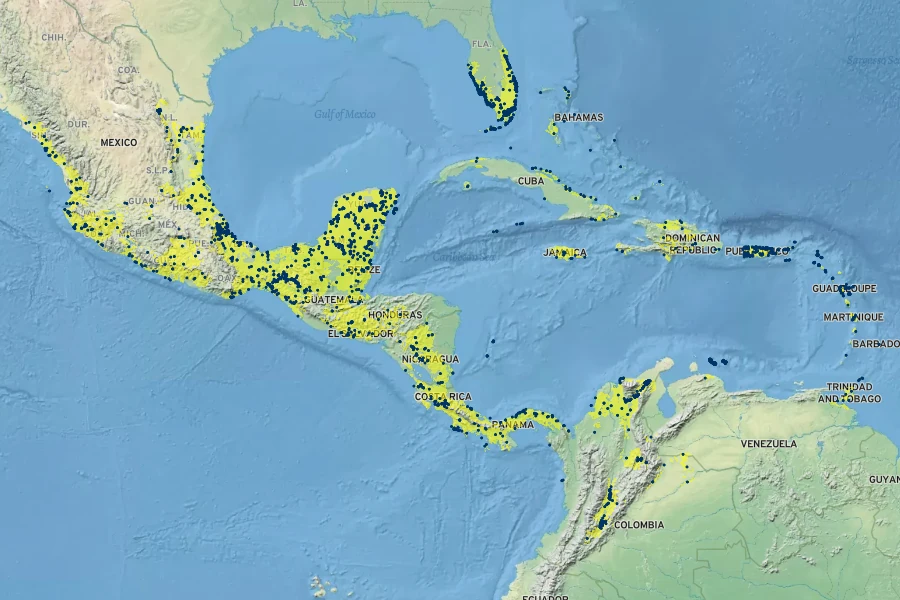 Randia aculeata Native Range