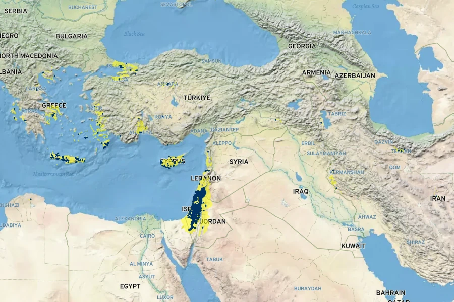 Ranunculus asiaticus Native Range