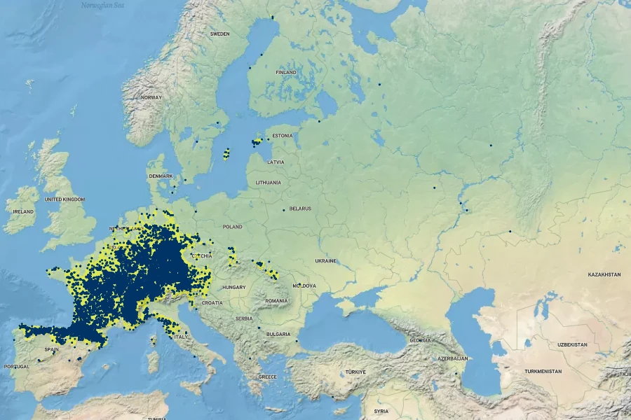 Ranunculus polyanthemos subsp. nemorosus Native Range