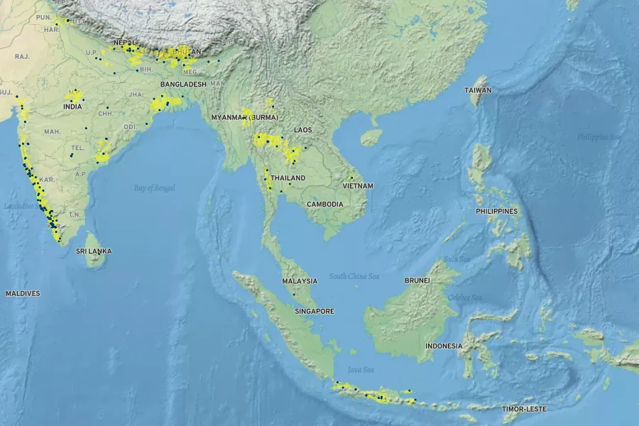 Rauvolfia serpentina Native Range