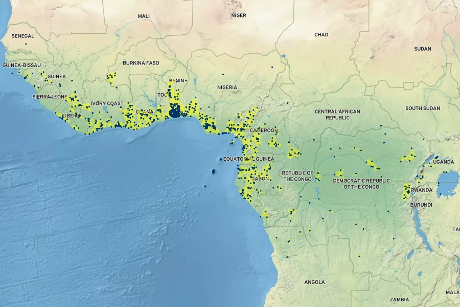Rauvolfia vomitoria Native Range