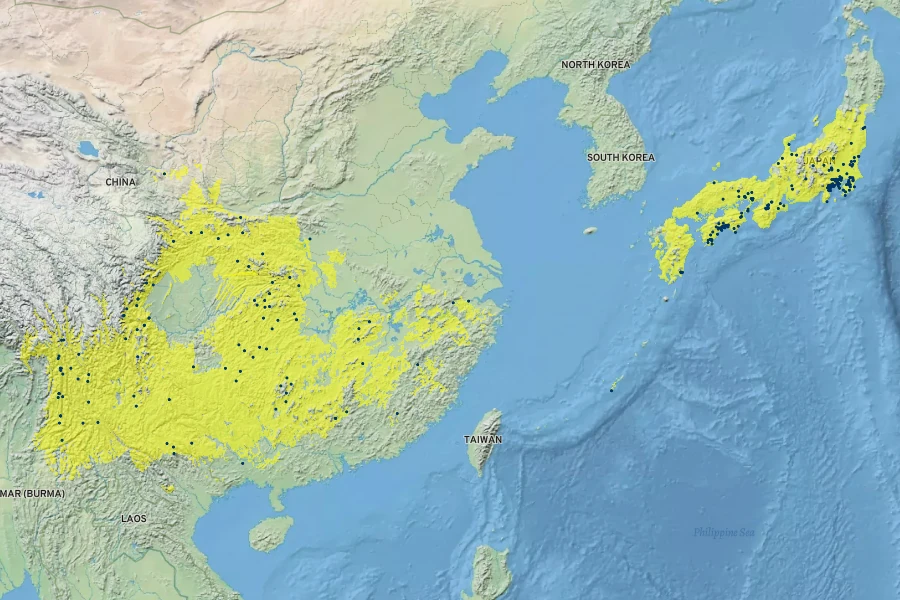 Reineckea carnea Native Range