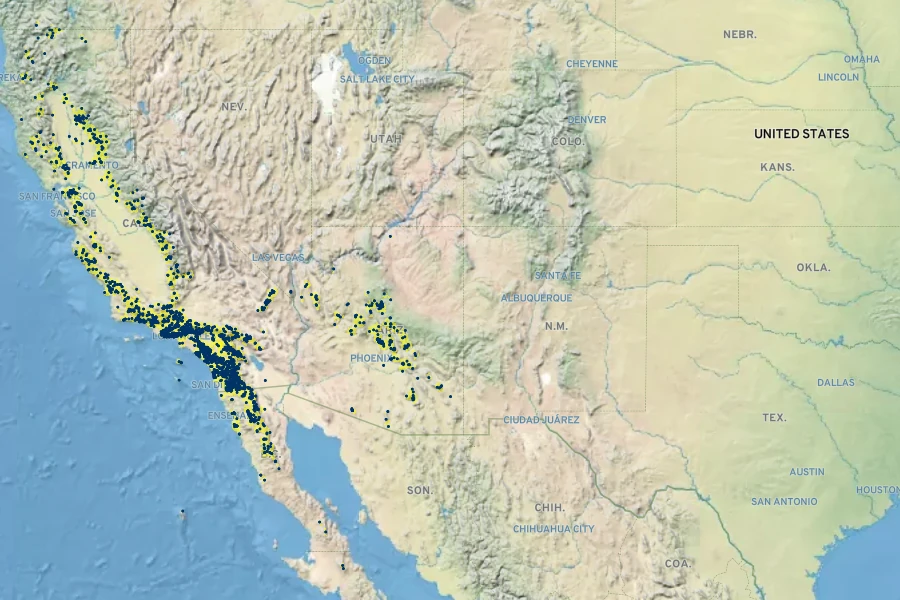 Rhamnus ilicifolia Native Range