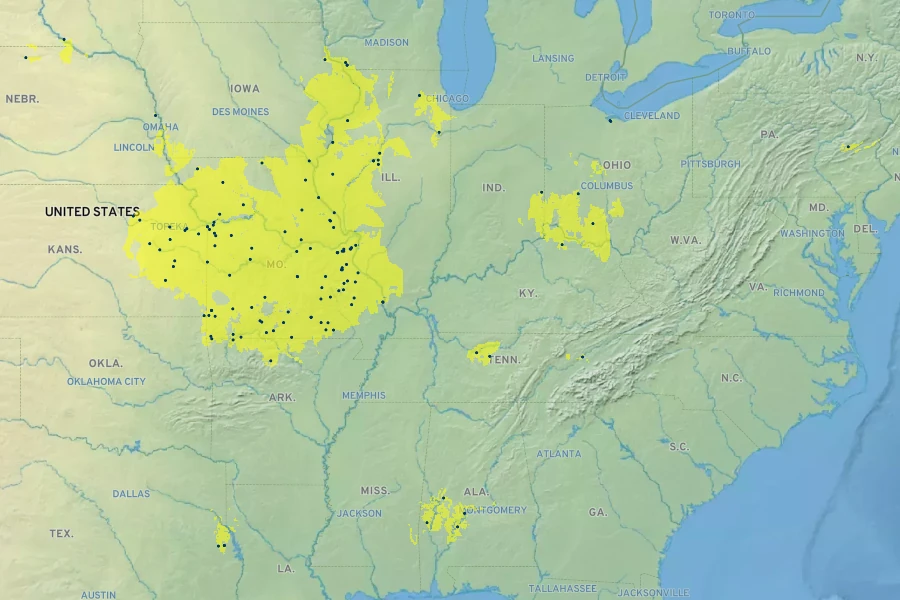 Rhamnus lanceolata Native Range