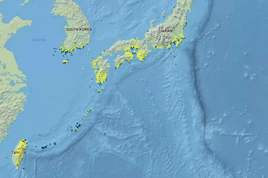 Rhaphiolepis umbellata var. minor Native Range