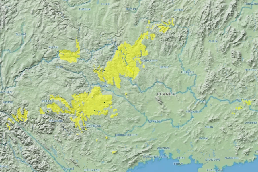 Rhapis humilis Native Range
