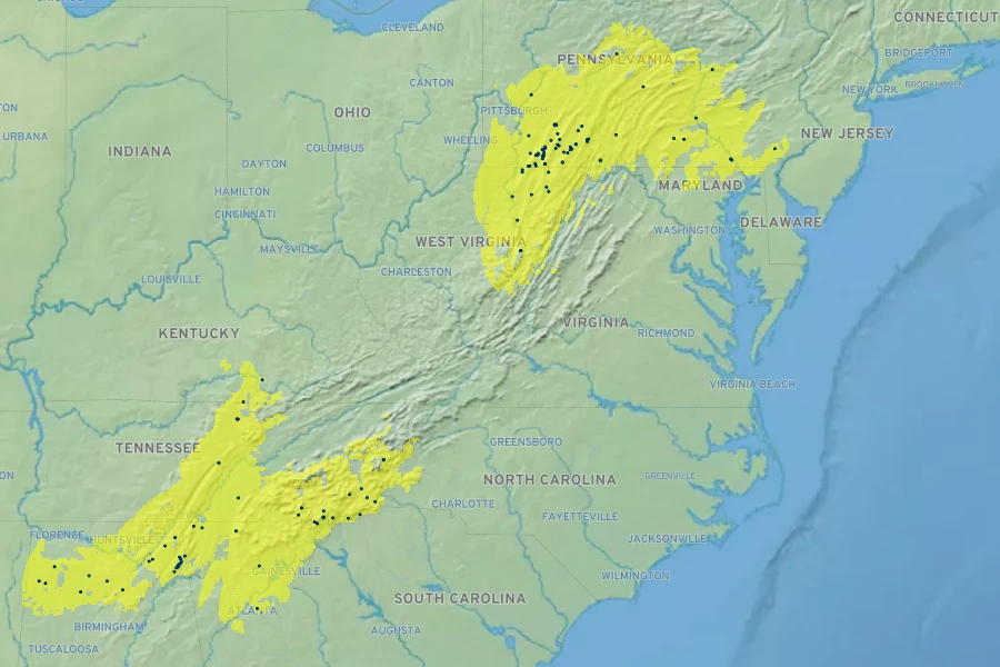 Rhododendron arborescens Native Range