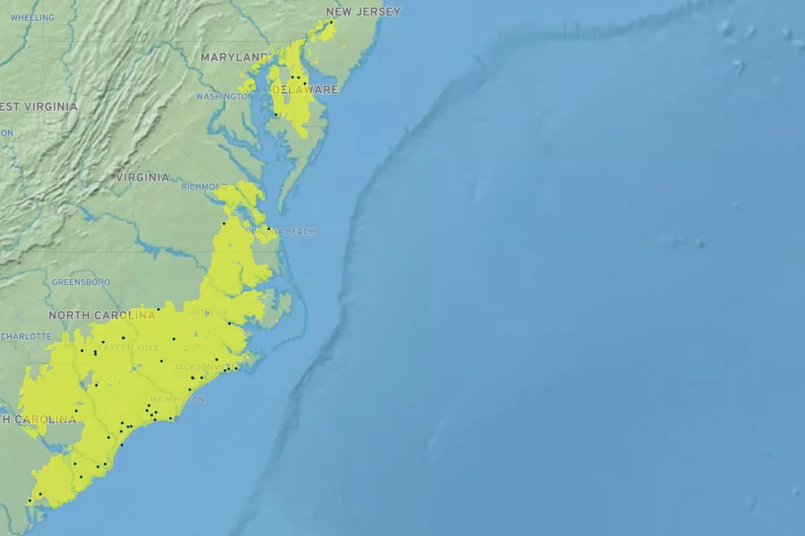 Rhododendron atlanticum Native Range