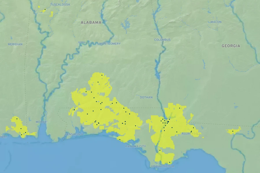 Rhododendron austrinum Native Range