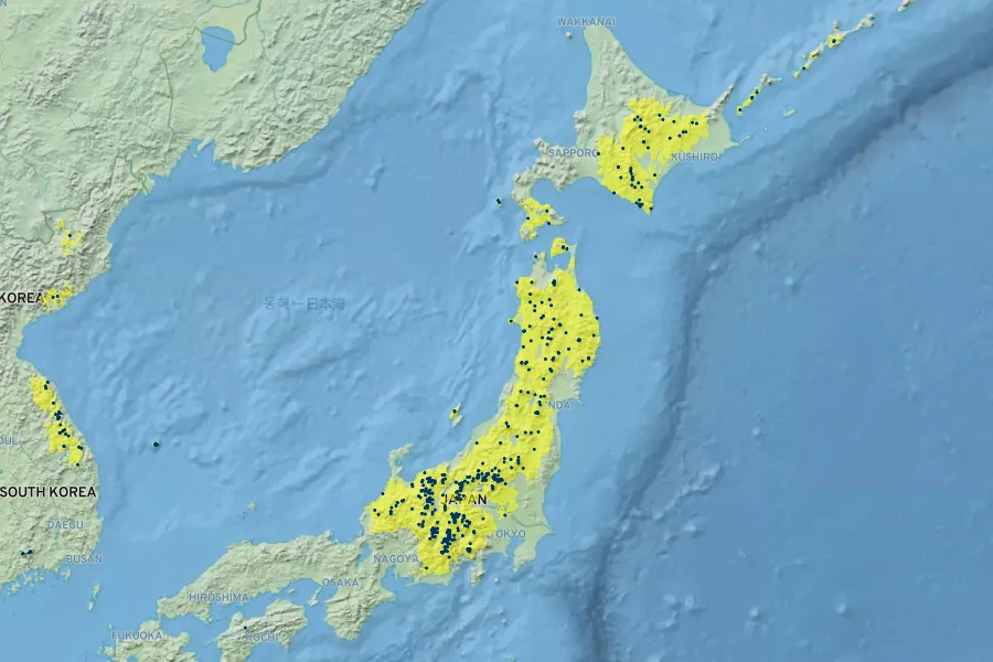 Rhododendron brachycarpum Native Range