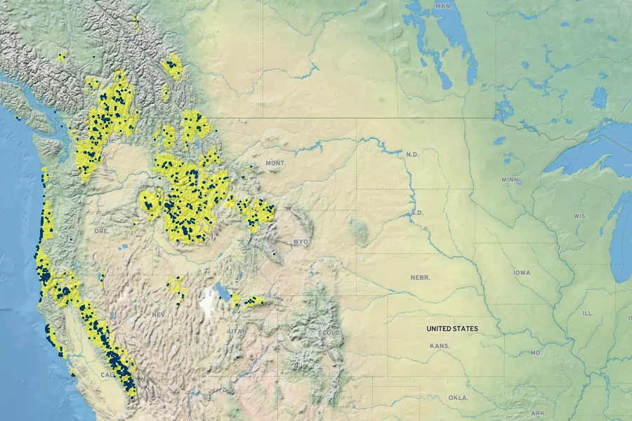 Rhododendron columbianum Native Range