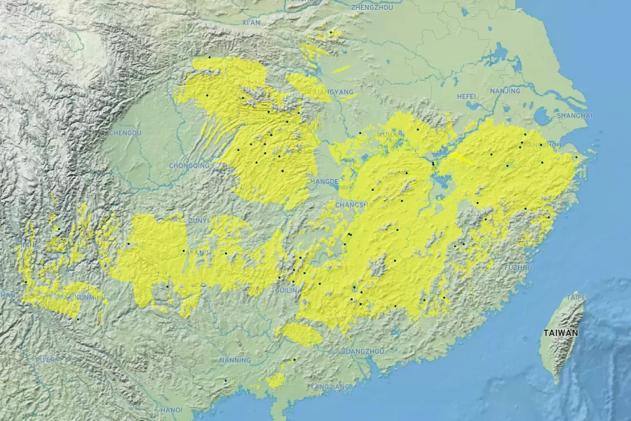 Rhododendron fortunei Native Range