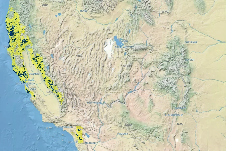 Rhododendron occidentale Native Range