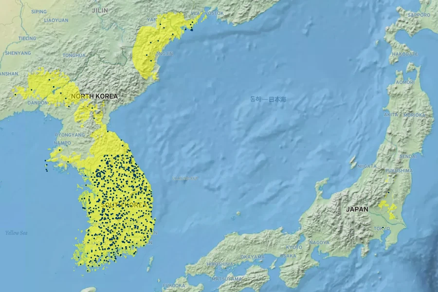 Rhododendron schlippenbachii Native Range