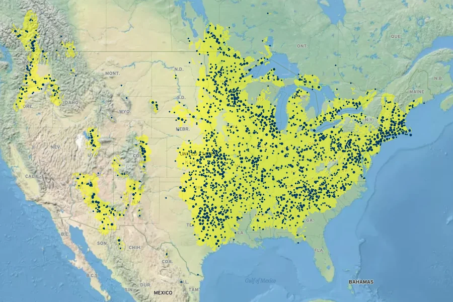 Rhus glabra Native Range