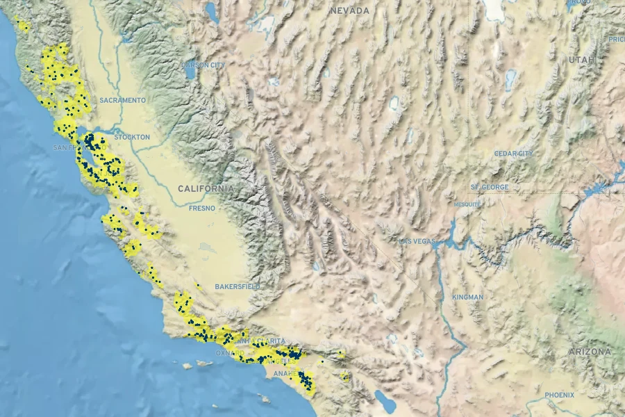 Ribes californicum Native Range