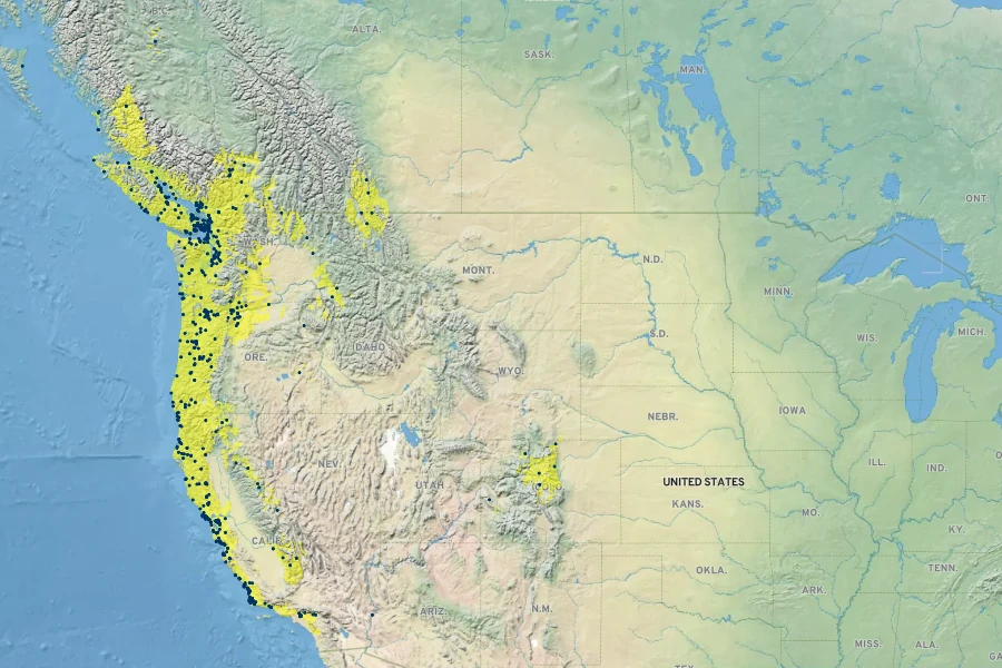 Ribes divaricatum Native Range